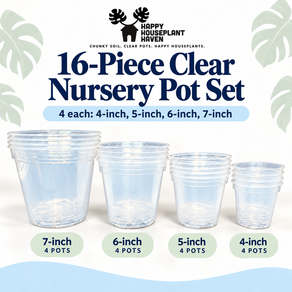 Clear Nursery Pot Set | 16 Pieces: 4", 5", 6" & 7" | Clear Plant Pots for Repotting
