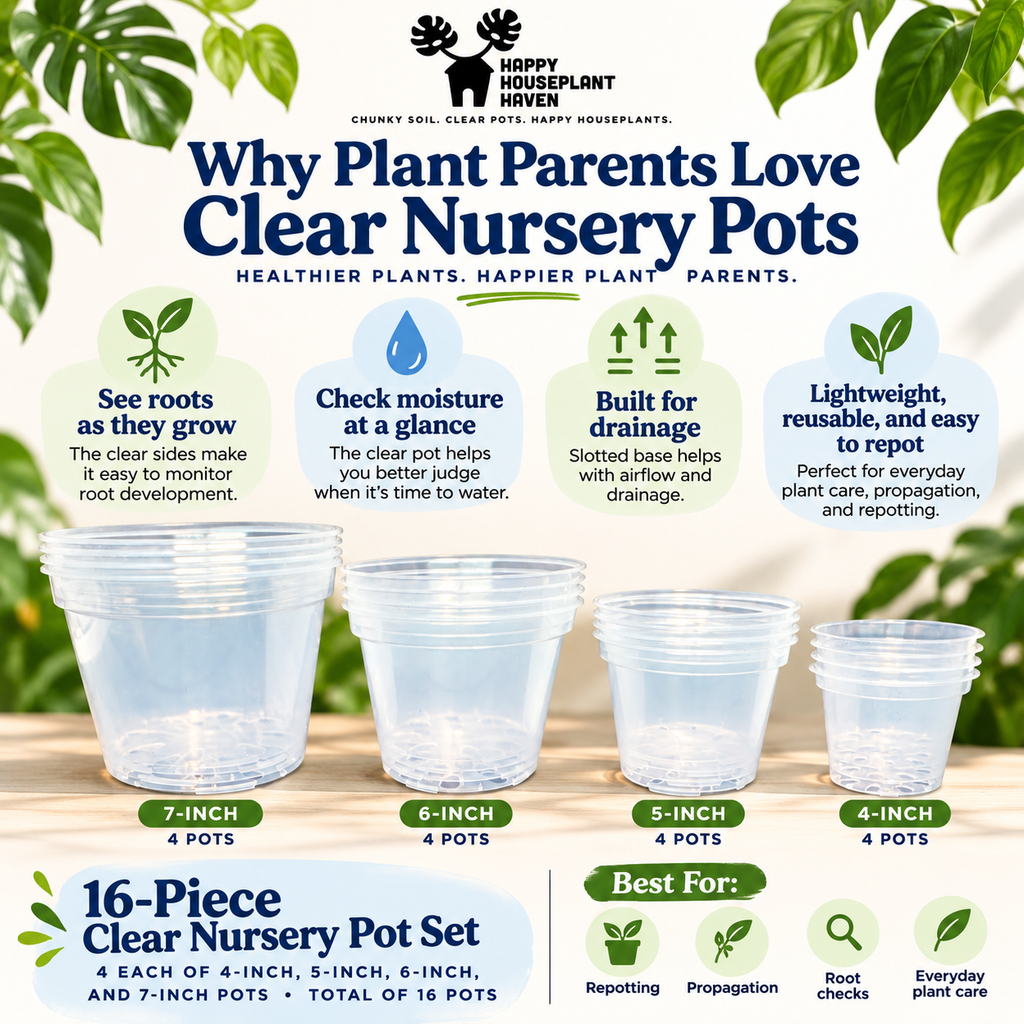 Clear Nursery Pot Set | 16 Pieces: 4", 5", 6" & 7" | Clear Plant Pots for Repotting