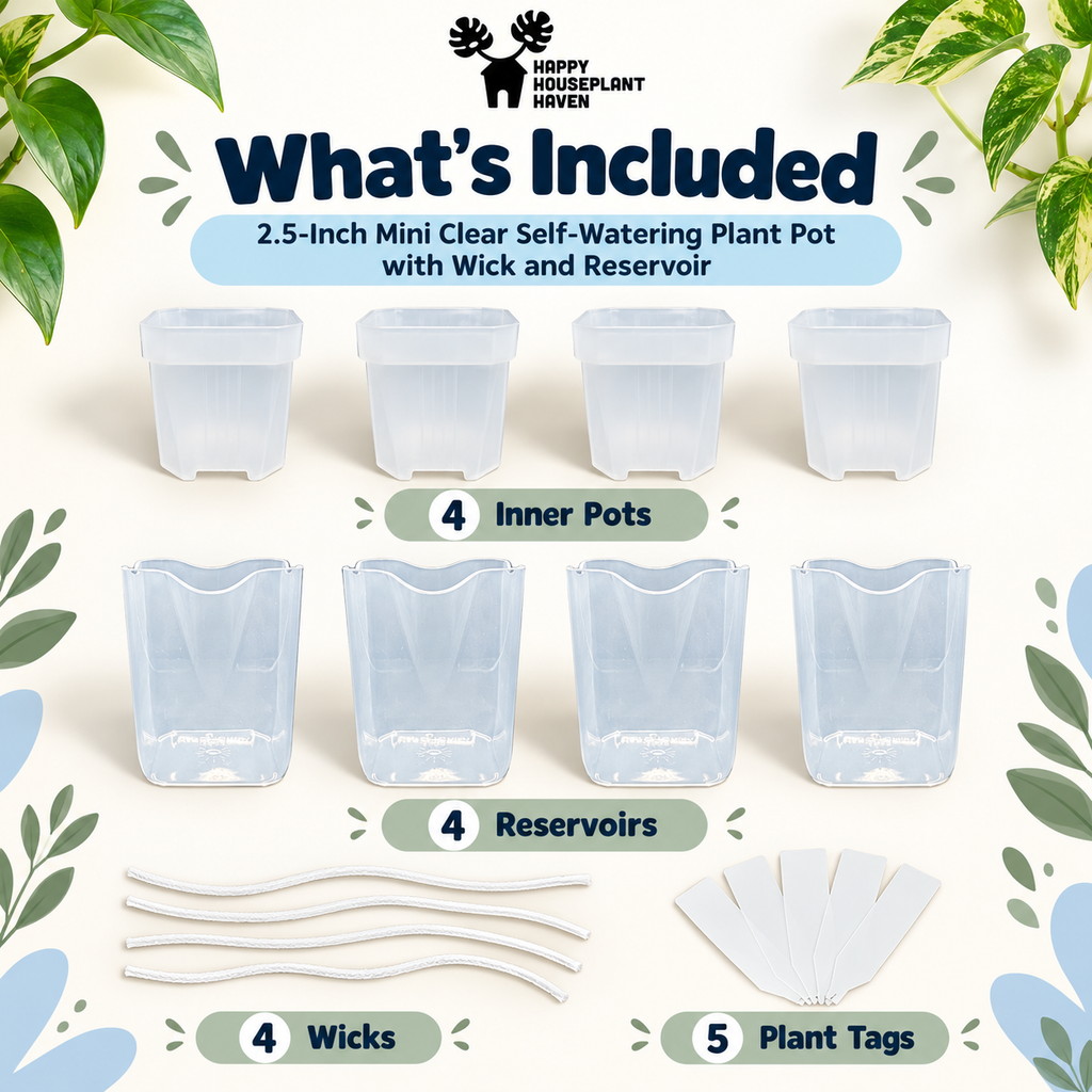 2.5-Inch Mini Clear Self-Watering Pots with Wick | 4 Pack | Propagation & Starter Pots