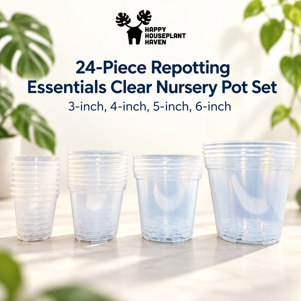 24-Piece Clear Nursery Pot Set |  Sizes: 3", 4", 5" & 6" | Clear Plant Pots for Repotting