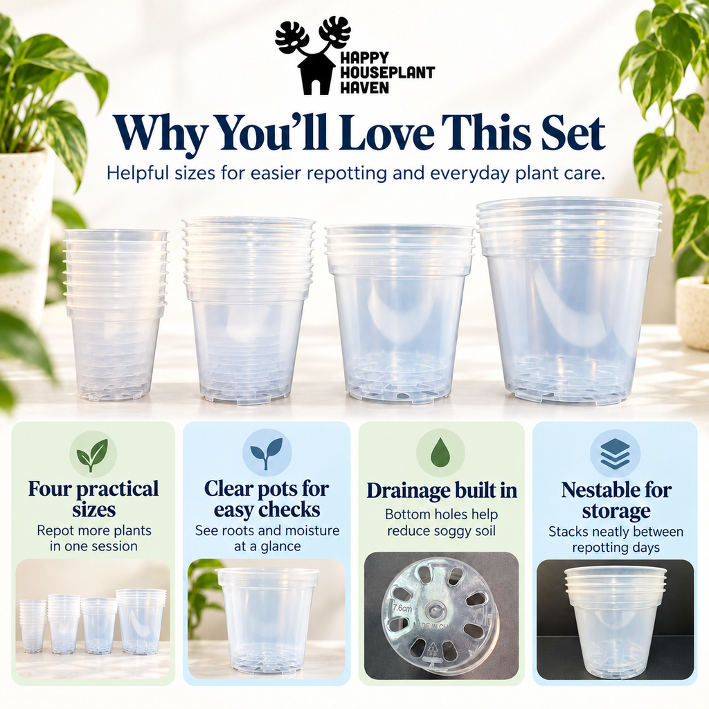 24-Piece Clear Nursery Pot Set |  Sizes: 3", 4", 5" & 6" | Clear Plant Pots for Repotting