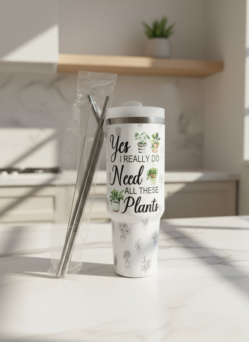 40 oz " It's Not Hoarding If It's Plants" Tumbler | Stainless Steel BPA-Free Water Bottle | Straw, Lid, and Cleaner | Travel Mug