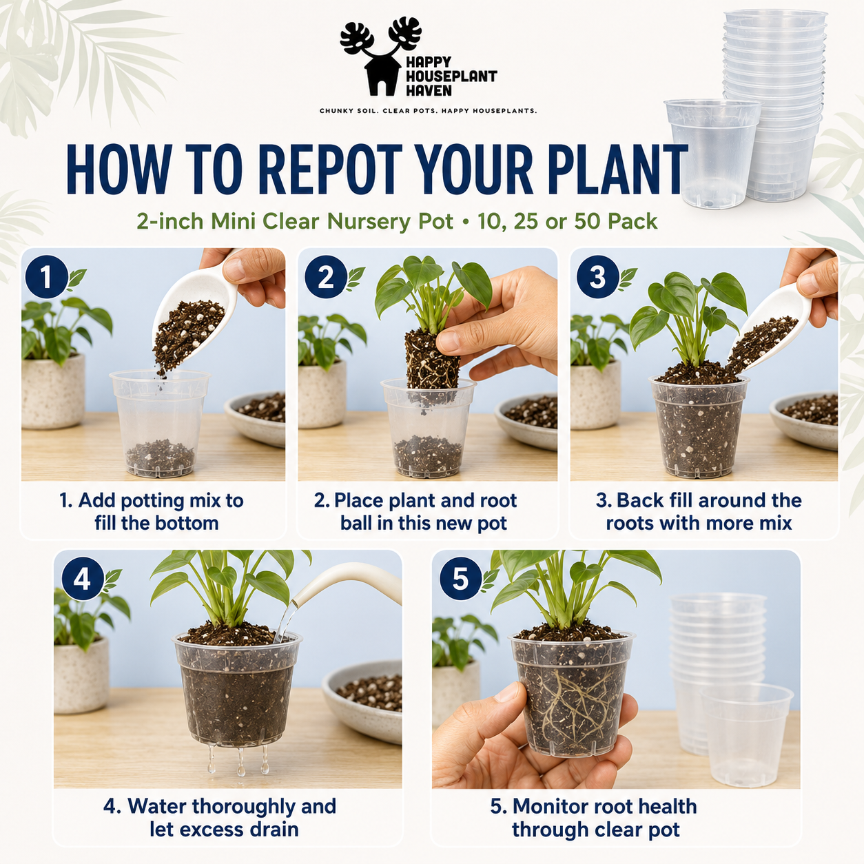 2-Inch Clear Plastic Nursery Pots with Drainage Holes Multi-Pack | Seed Starter Pots for Succulents, Herbs, Seedlings & Cuttings