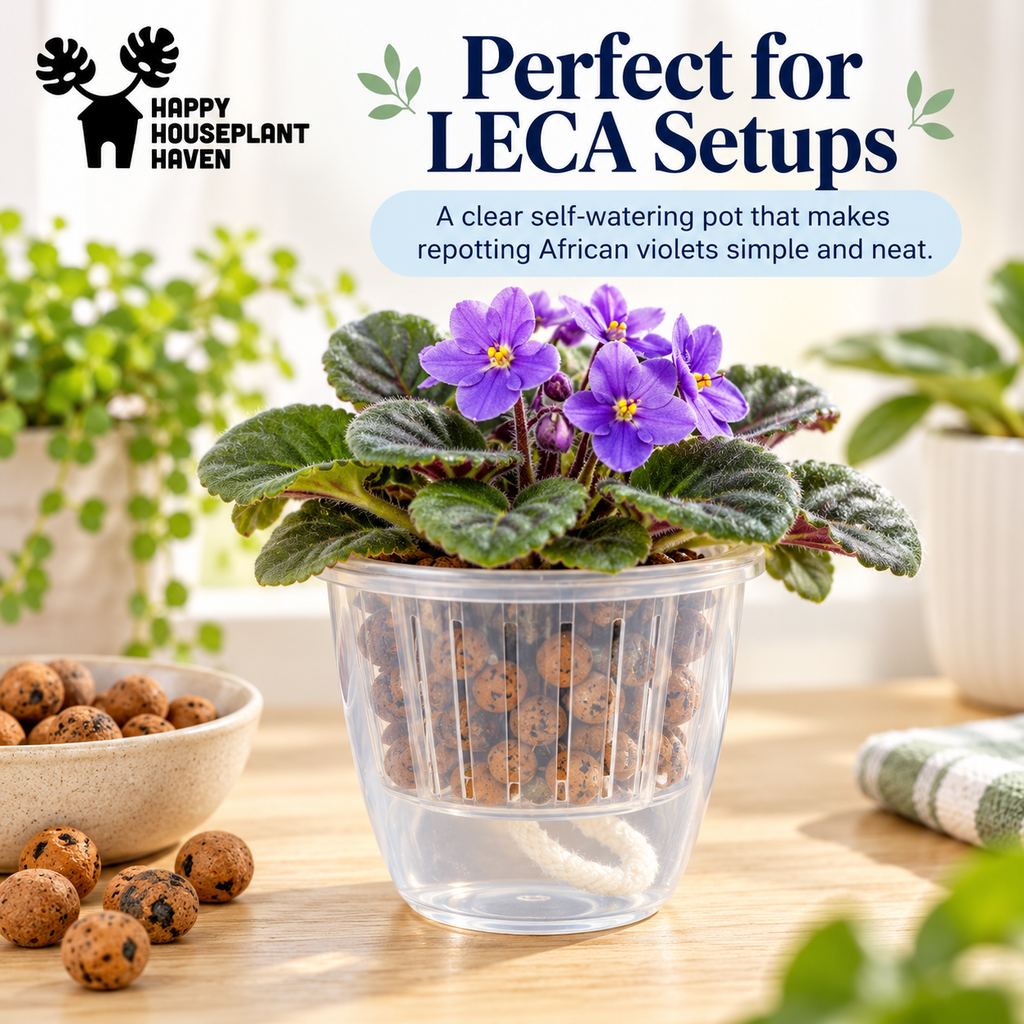 3.5-Inch Clear Self-Watering Round Pots with Wicks | 4 Pack | LECA & Semi-Hydro Pots