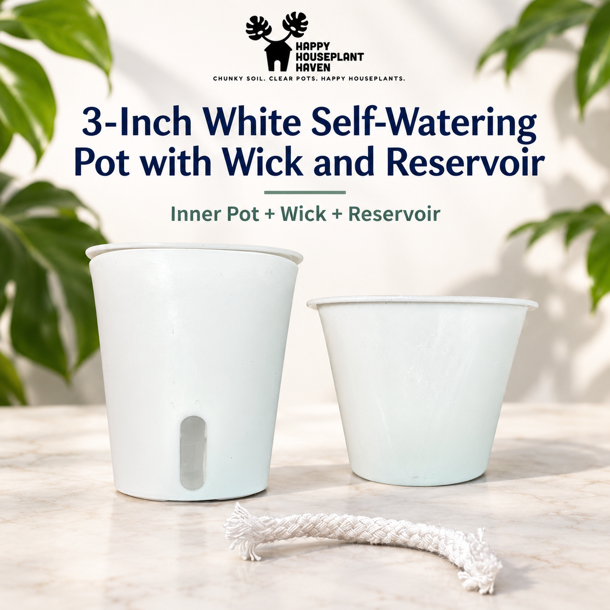 3-Inch White Self-Watering Pots with Water Level Indicator | 4, 8 or 24 Pack