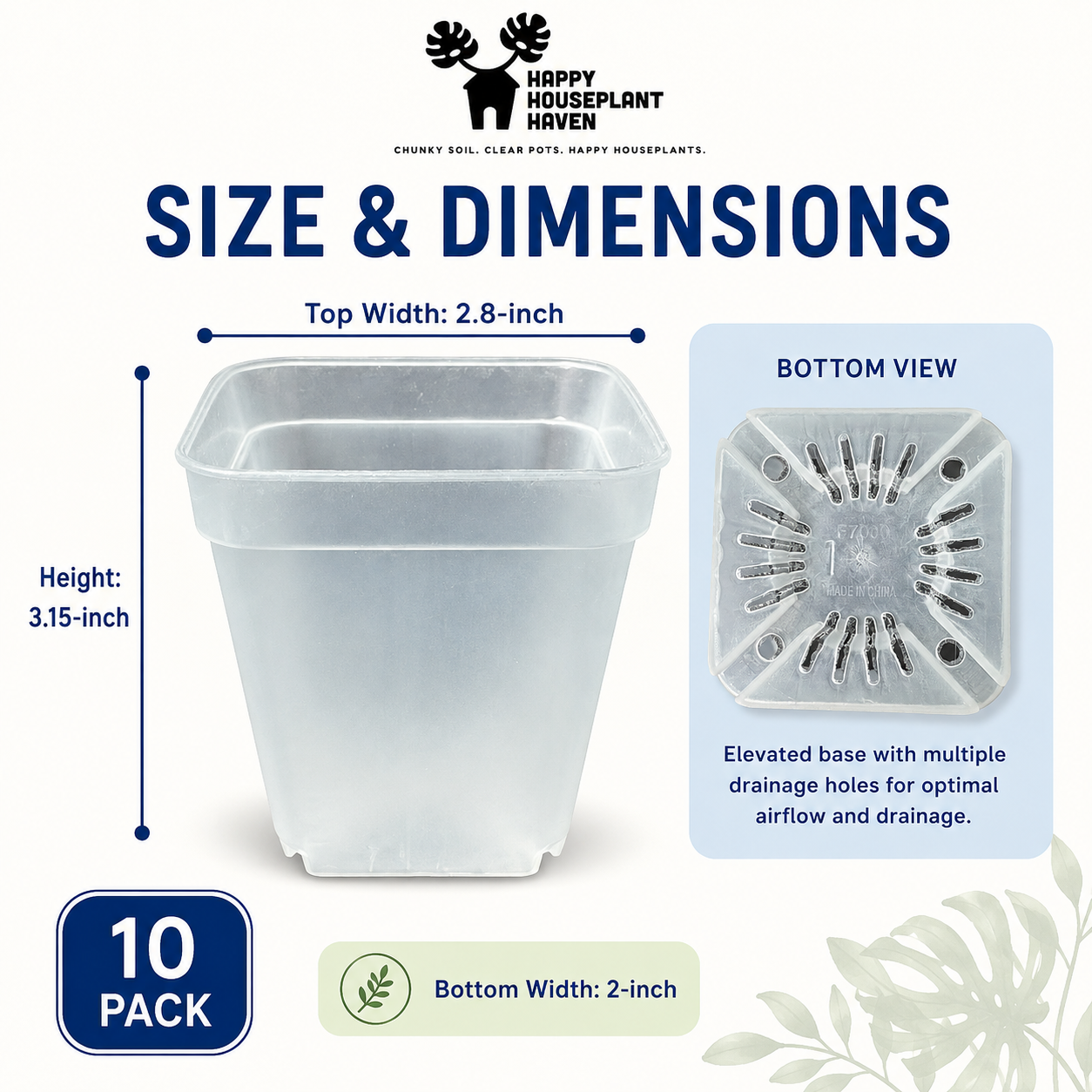 3-Inch Clear Square Nursery Pot | 10 Pack or 25 Pack | Transparent Plant Pot for Cuttings and Starter Plants