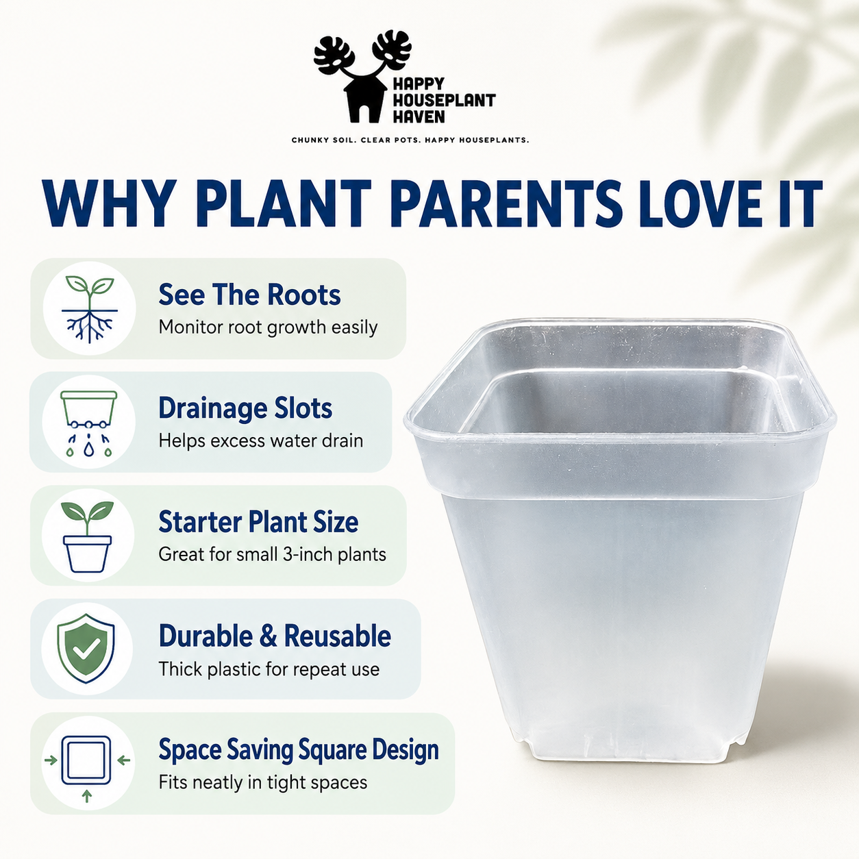 3-Inch Clear Square Nursery Pot | 10 Pack or 25 Pack | Transparent Plant Pot for Cuttings and Starter Plants