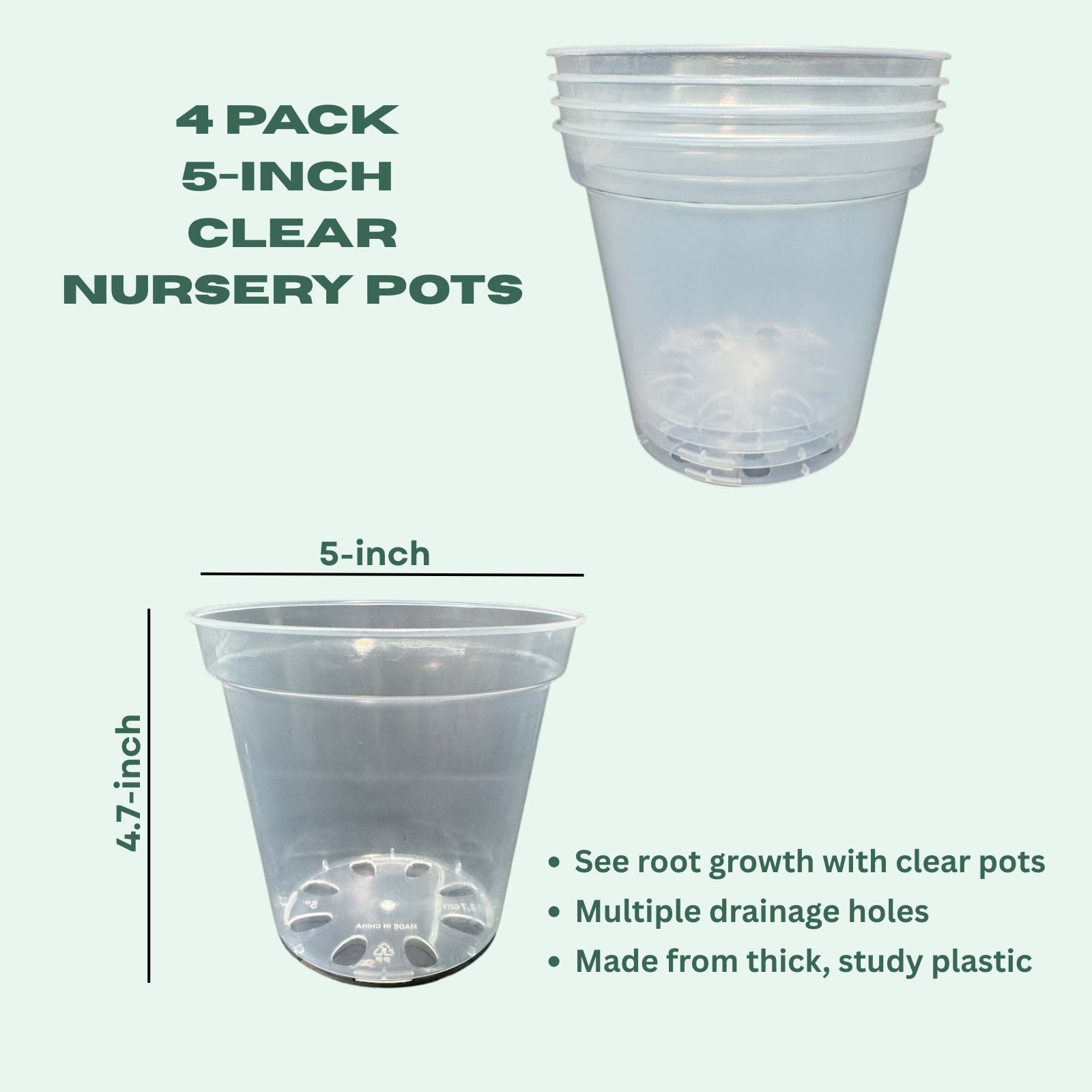 5 inch plant pot with drainage 5-Inch Clear Nursery Pots 4 pack with Drainage for Indoor Houseplants – Happy Houseplant Haven