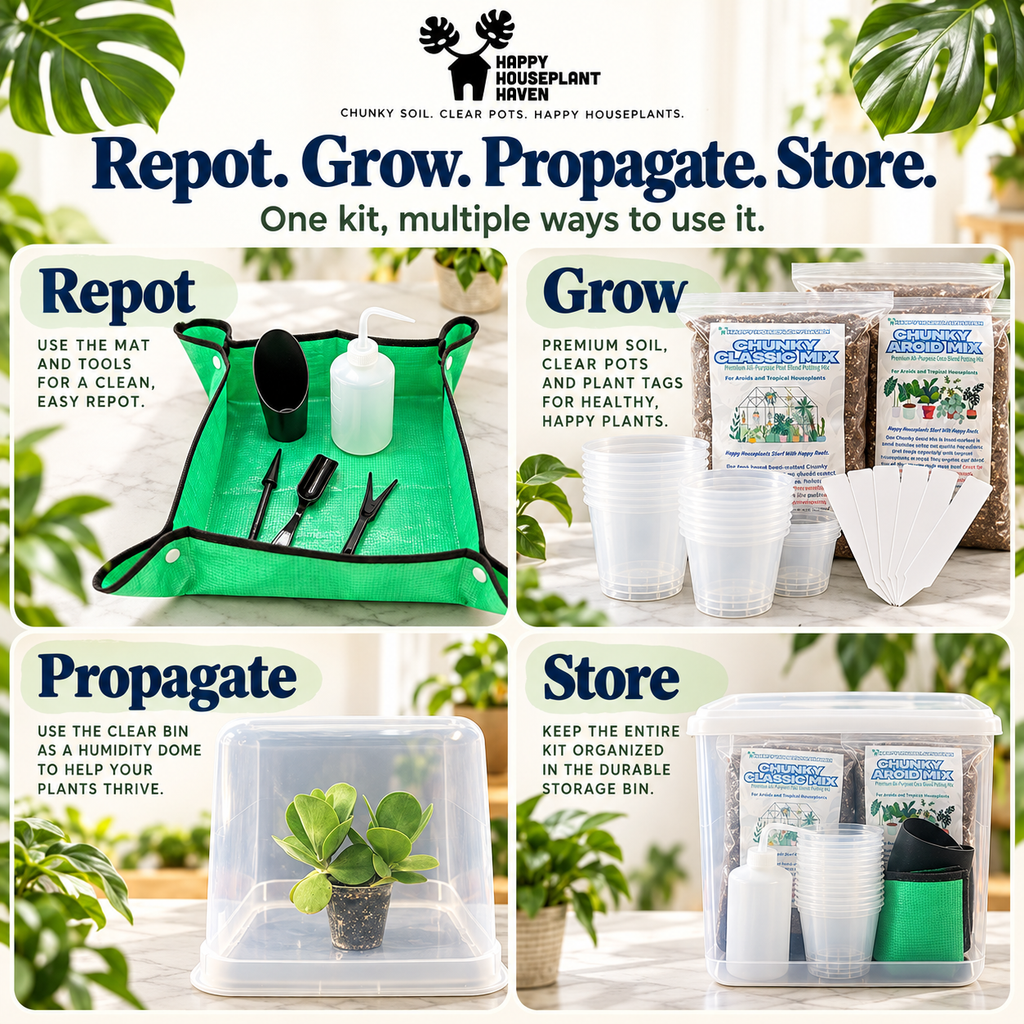 49-Piece Repotting Day Kit | Clear Nursery Pots, Potting Mix, Tools & Propagation Bin