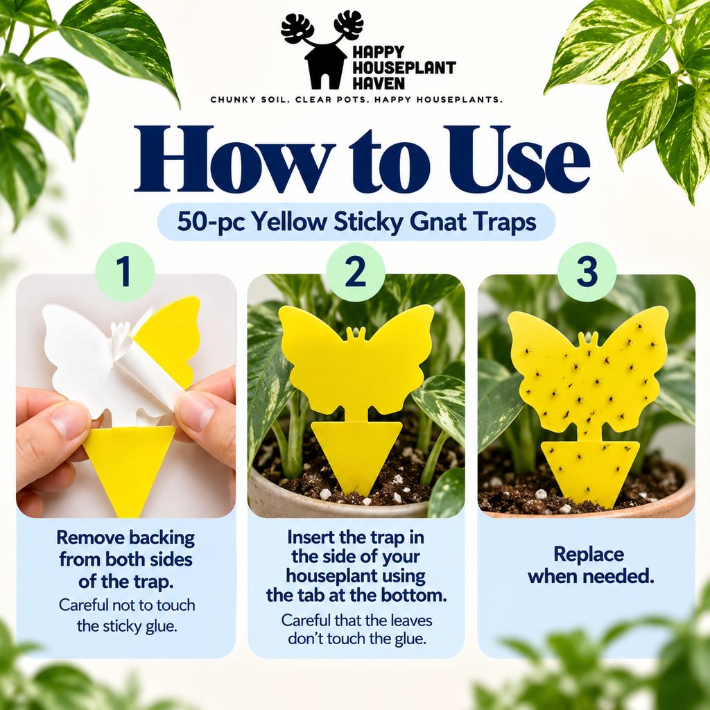 Yellow Sticky Gnat Traps | 50 Pack | Butterfly Fungus Gnat Traps for Houseplants