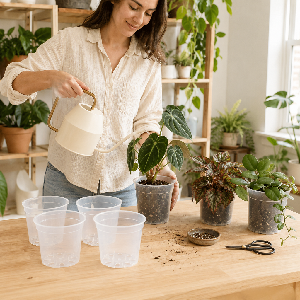 5-Inch Clear Nursery Pots | 4 pack | Large Transparent Plastic Plant Pots with Drainage for Indoor Tropical Houseplants