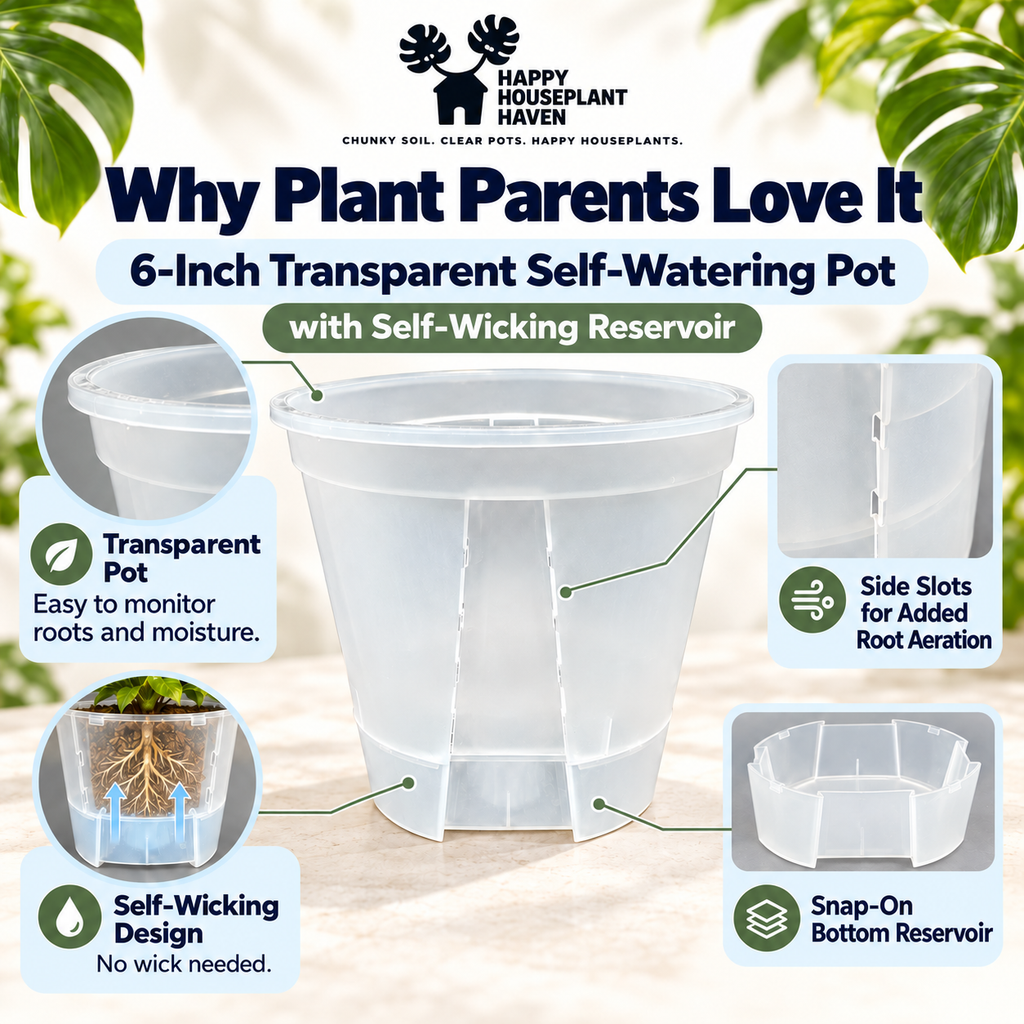 6-Inch Transparent Self-Watering Pots | 3 Pack | Clear Plant Pots with Reservoir Base