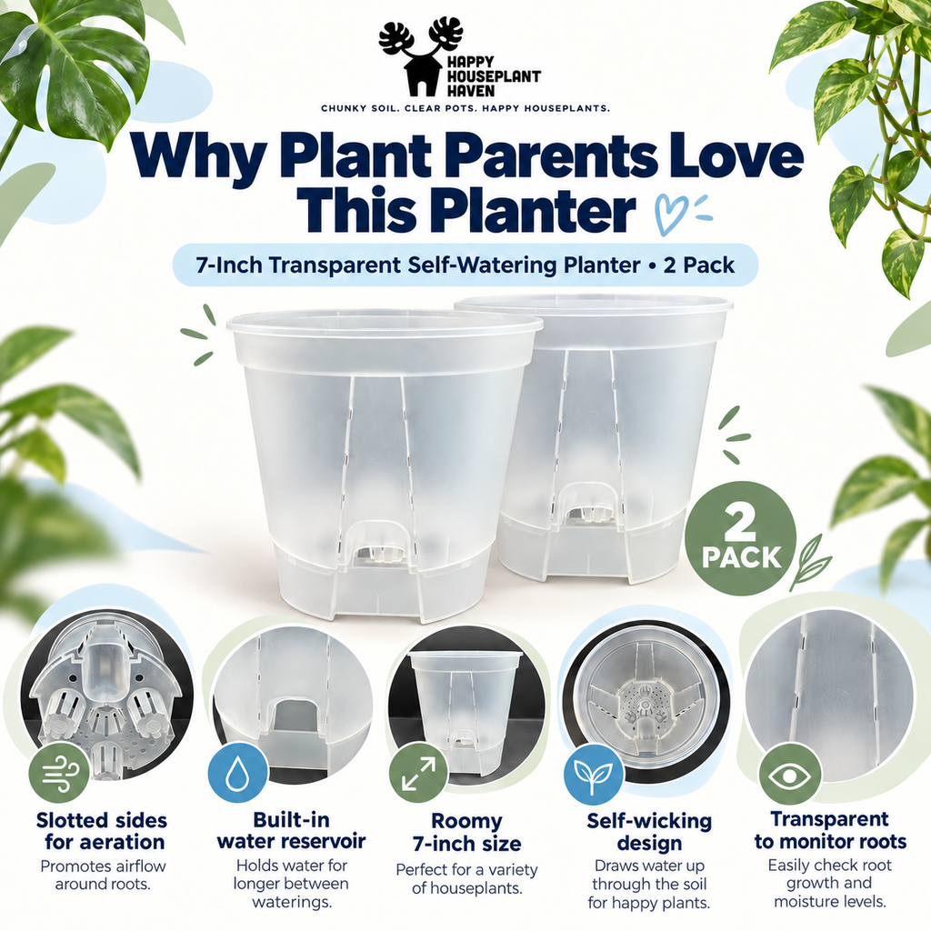 7-Inch Transparent Self-Watering Pots | 2 Pack | Clear Plant Pots with Reservoir Base
