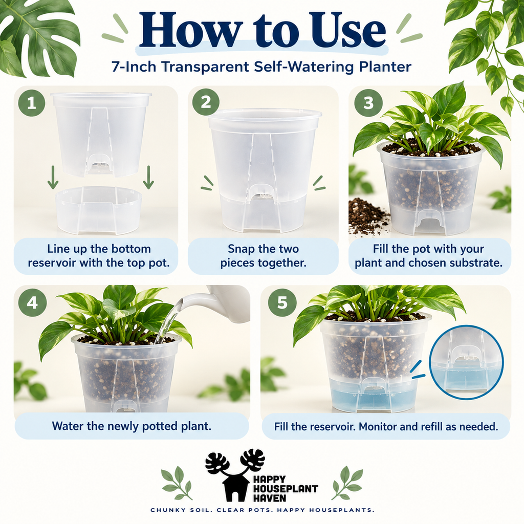 7-Inch Transparent Self-Watering Pots | 2 Pack | Clear Plant Pots with Reservoir Base