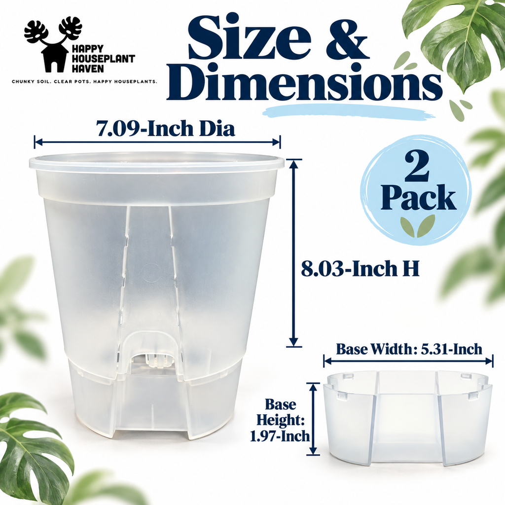 7-Inch Transparent Self-Watering Pots | 2 Pack | Clear Plant Pots with Reservoir Base