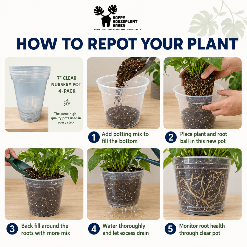 7-Inch Clear Nursery Pots | 4 pack | Large Transparent Plastic Plant Pots with Drainage for Indoor Tropical Houseplants