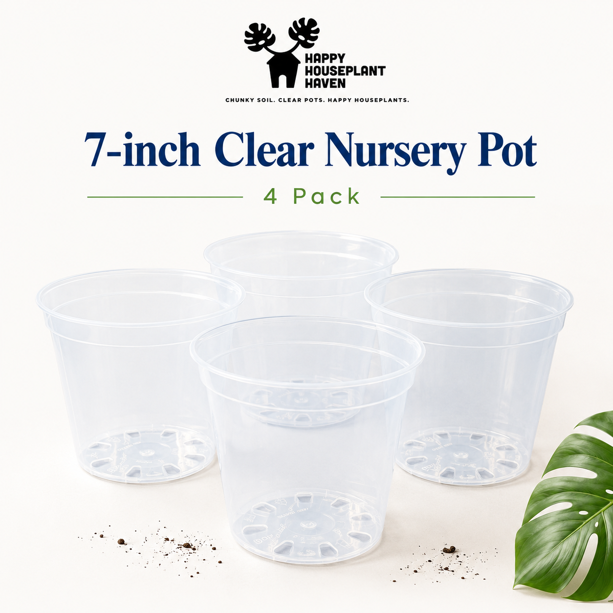 7-Inch Clear Nursery Pots | 4 pack | Large Transparent Plastic Plant Pots with Drainage for Indoor Tropical Houseplants
