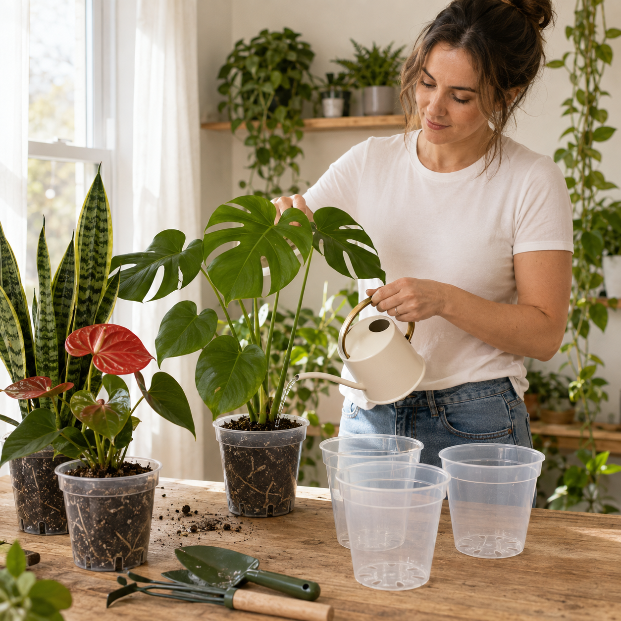 7-Inch Clear Nursery Pots | 4 pack | Large Transparent Plastic Plant Pots with Drainage for Indoor Tropical Houseplants