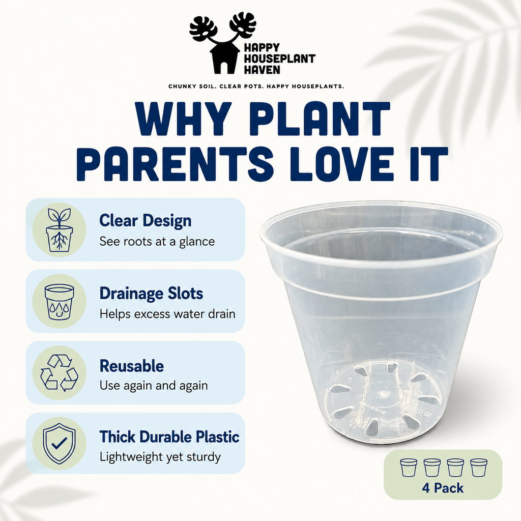 7-Inch Clear Nursery Pots | 4 pack | Large Transparent Plastic Plant Pots with Drainage for Indoor Tropical Houseplants