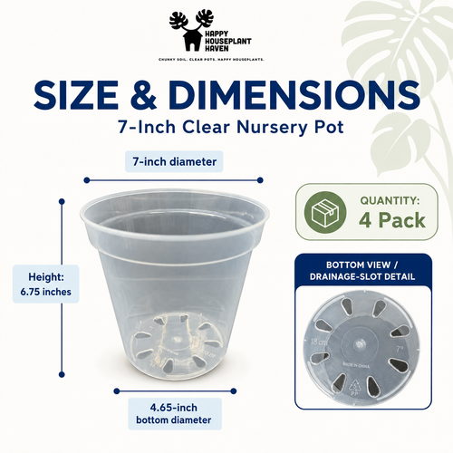 7-Inch Clear Nursery Pots | 4 pack | Large Transparent Plastic Plant Pots with Drainage for Indoor Tropical Houseplants
