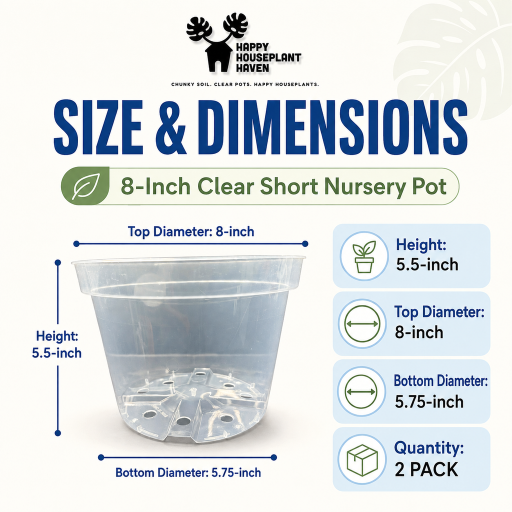 8-Inch Shorty Clear Nursery Pots with Saucers | 2 Pack Azalea Pots | Wide Clear Plant Pots