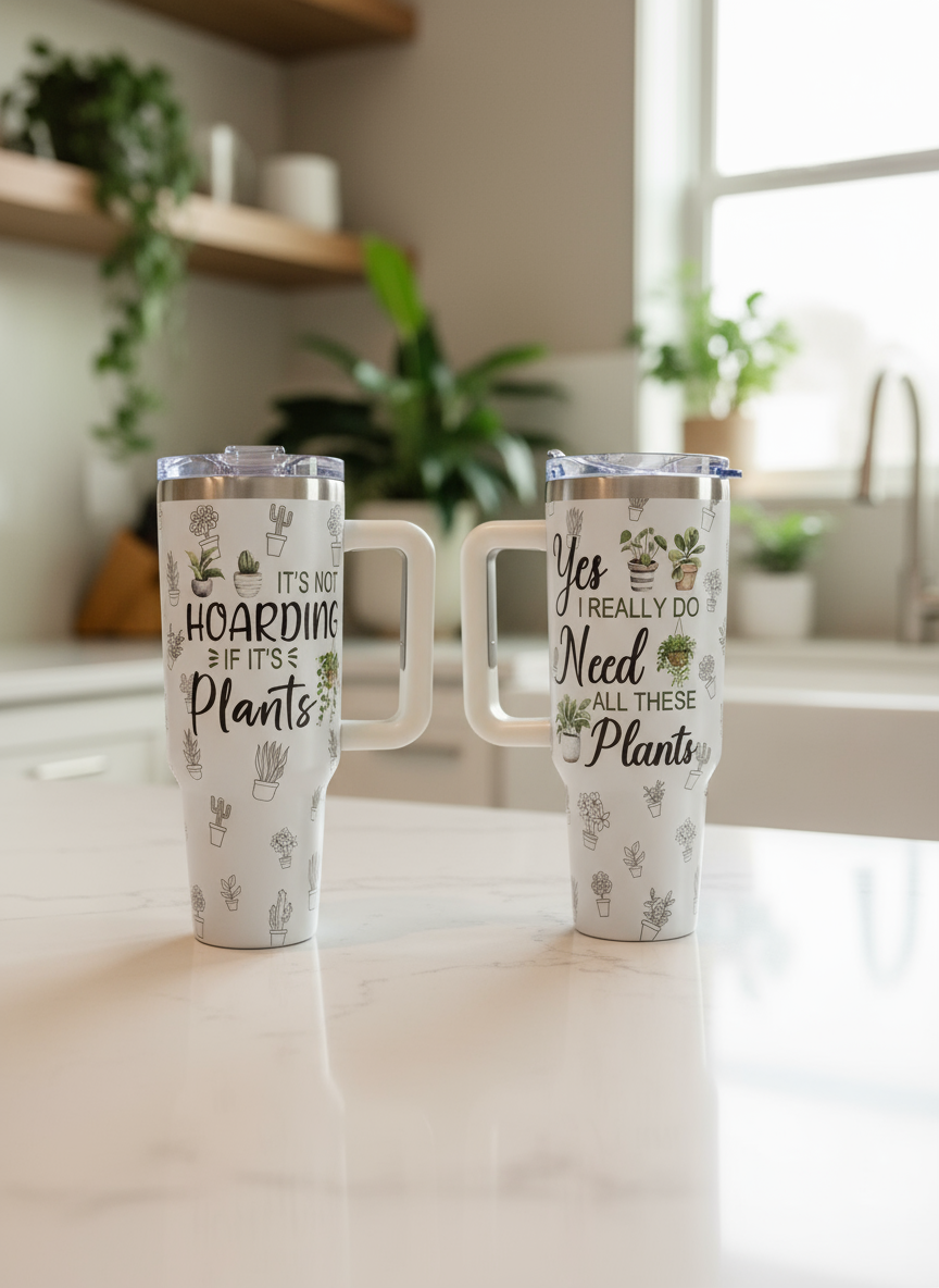 40 oz "Yes, I Really Do Need All These Plants" Stainless Steel Insulated Tumbler | Straw Lid and Cleaner Included | Plant Print BPA-Free Water Bottle | 1PC