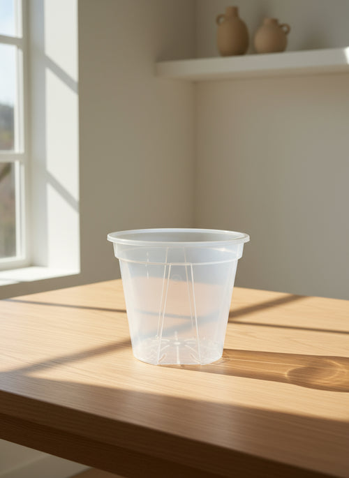 4.7 Inch Clear Plastic Plant Pot with Slotted Drainage – Durable Glossy Nursery Pot for Aroids, Hoyas, Cuttings & Starter Plants