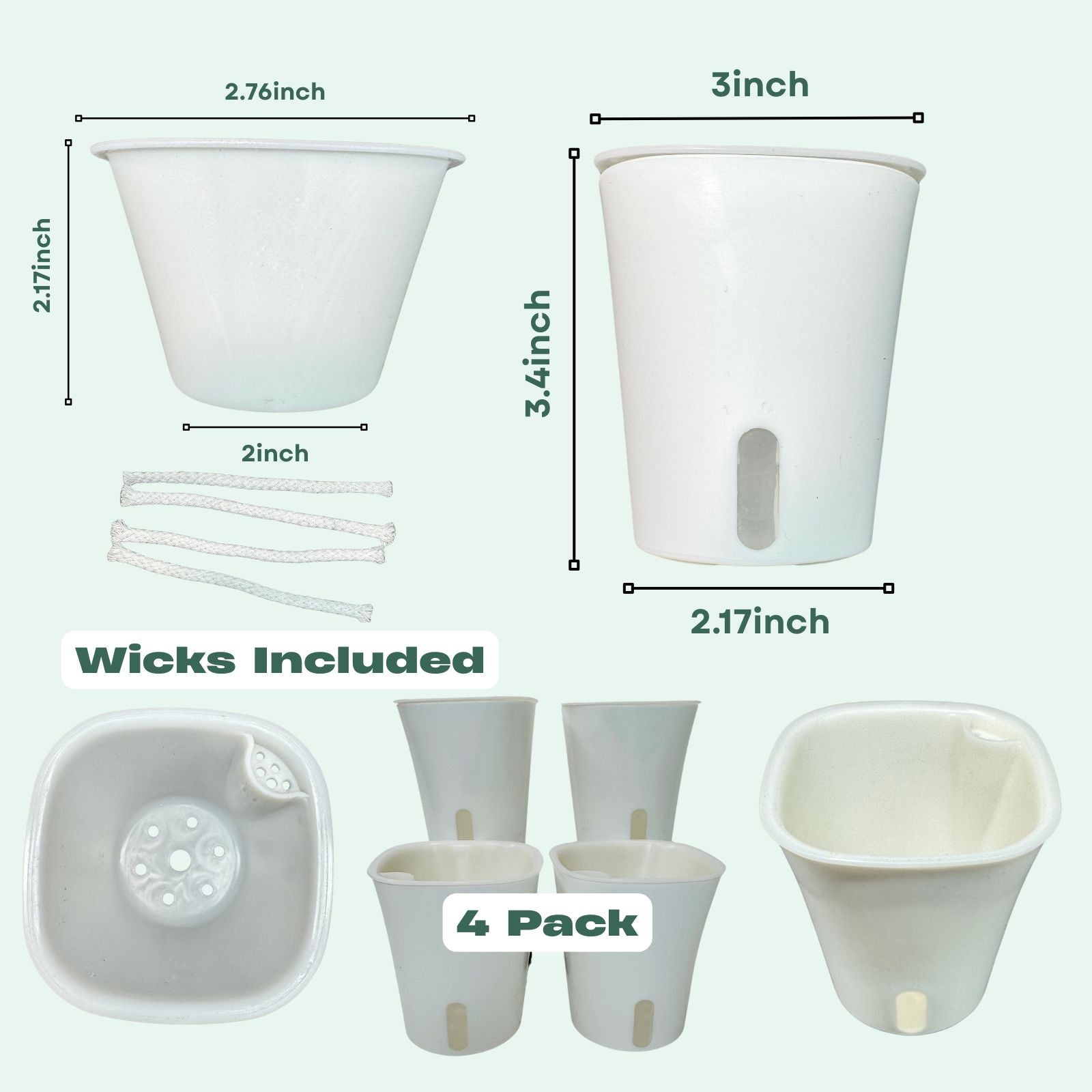 3-inch White Premium Self-Watering Planter Pots with Water Level Indicator | Multi-Pack
