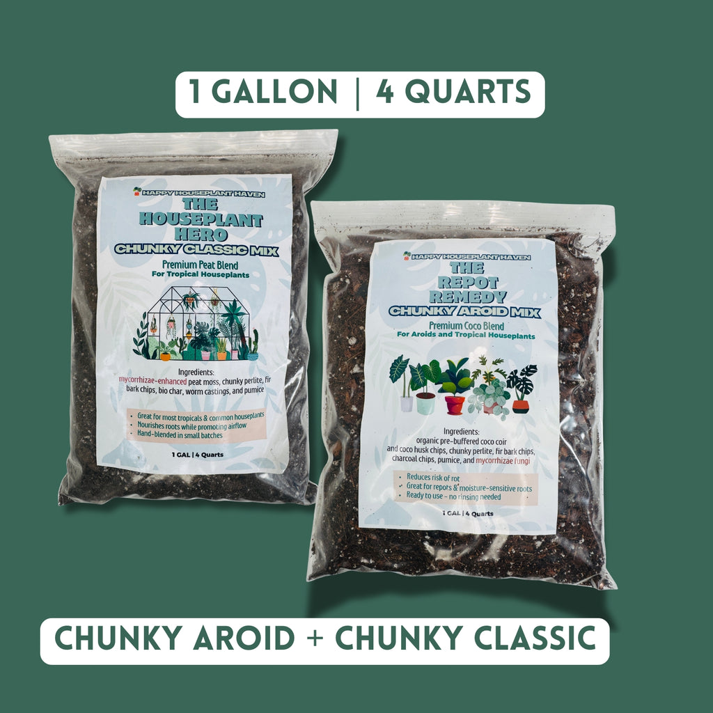 Two packages of 'The Resplendent Heron' chunky potting mix on a green background