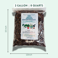 Bag of 'The Repot Remedy Chunky Aroid Mix' with dimensions on a light green background