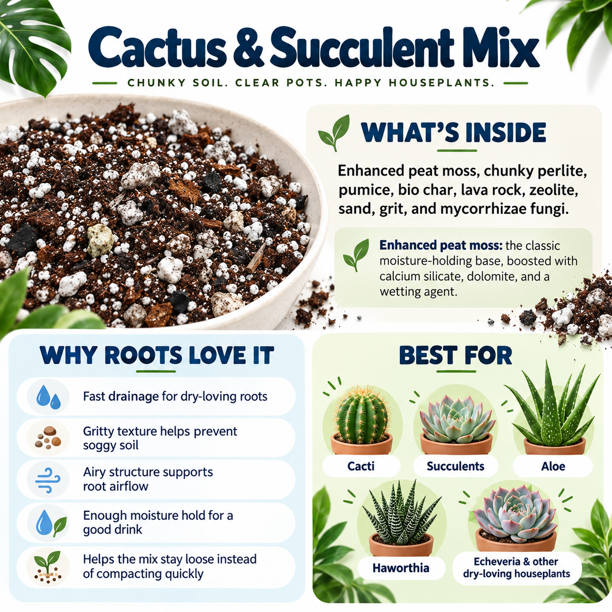 Chunky Cactus & Succulent Mix | Gritty, Fast-Draining Cactus & Succulent Soil