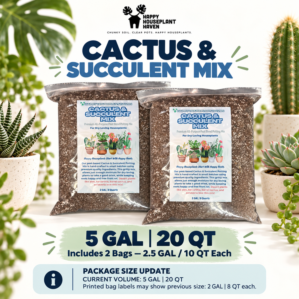 Chunky Cactus & Succulent Mix | Gritty, Fast-Draining Cactus & Succulent Soil