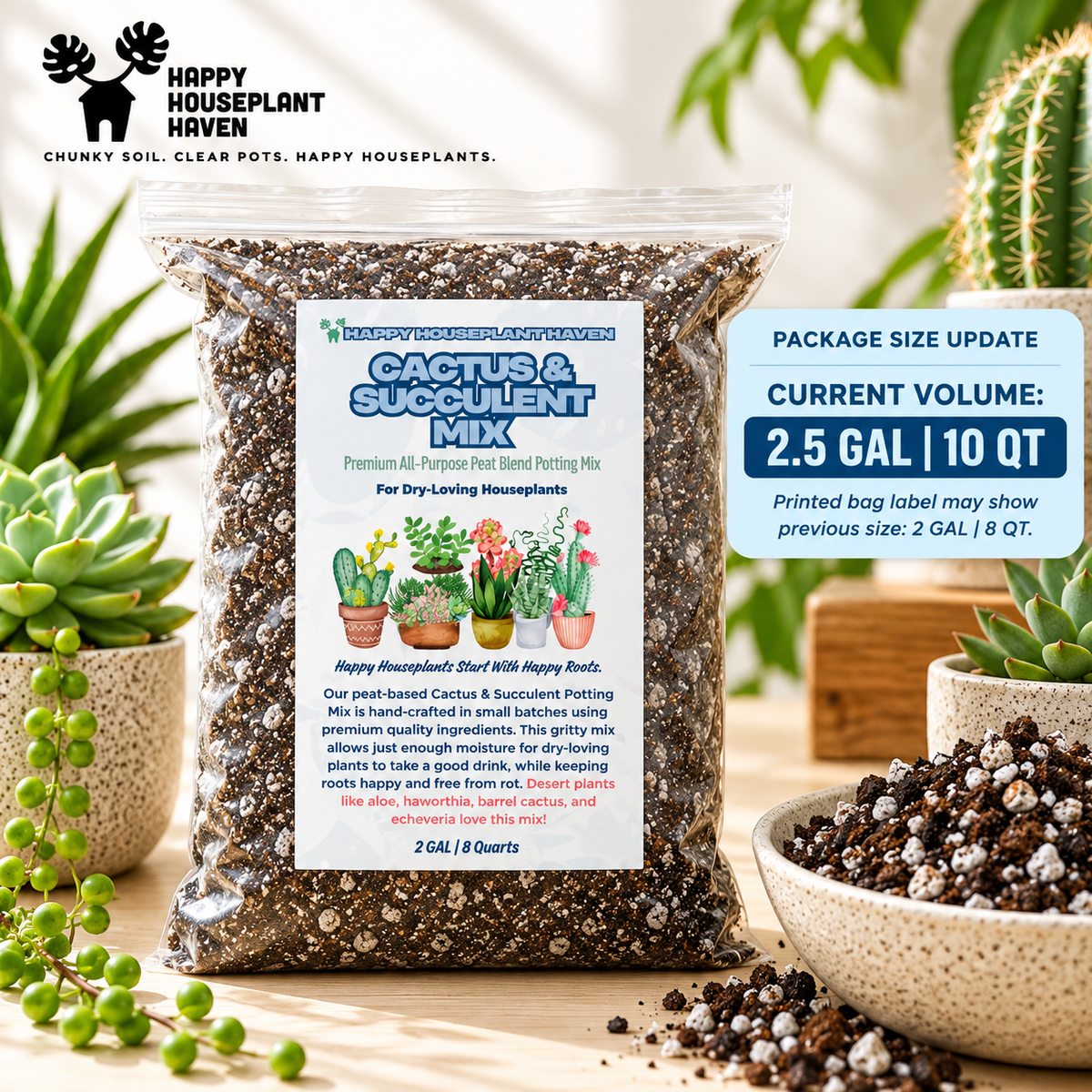 Chunky Cactus & Succulent Mix | Gritty, Fast-Draining Cactus & Succulent Soil