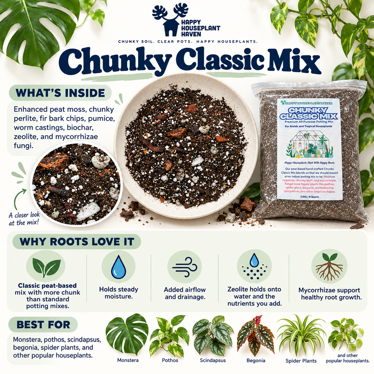 Chunky Classic Potting Mix | Well-Draining Indoor Soil for Monstera, Pothos & Begonia