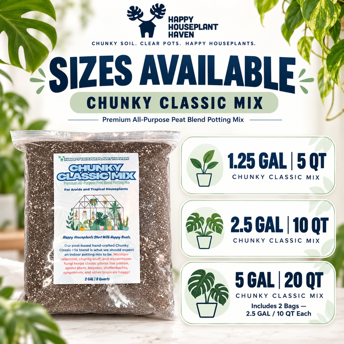 Chunky Classic Potting Mix | Well-Draining Indoor Soil for Monstera, Pothos & Begonia