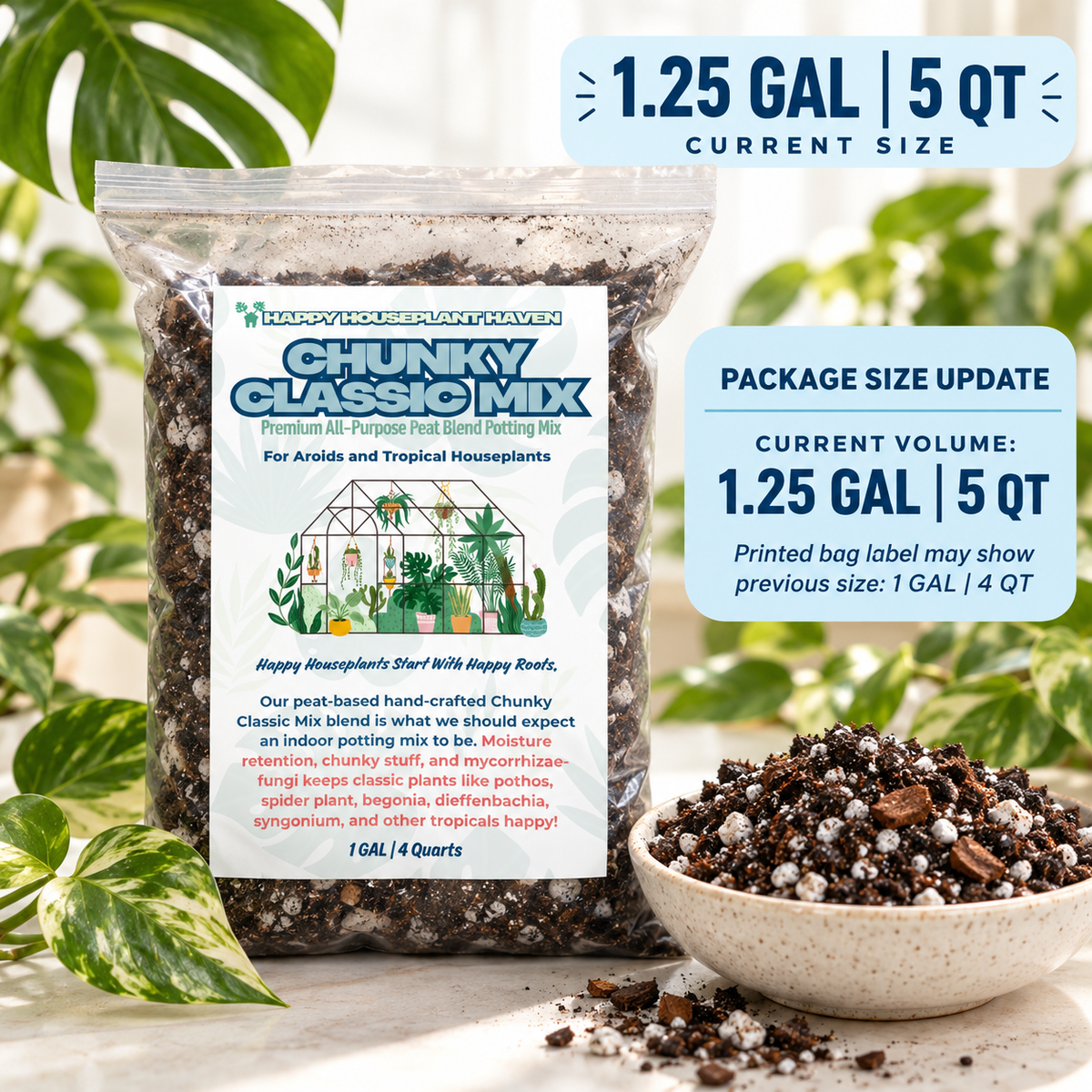 Chunky Classic Potting Mix | Well-Draining Indoor Soil for Monstera, Pothos & Begonia