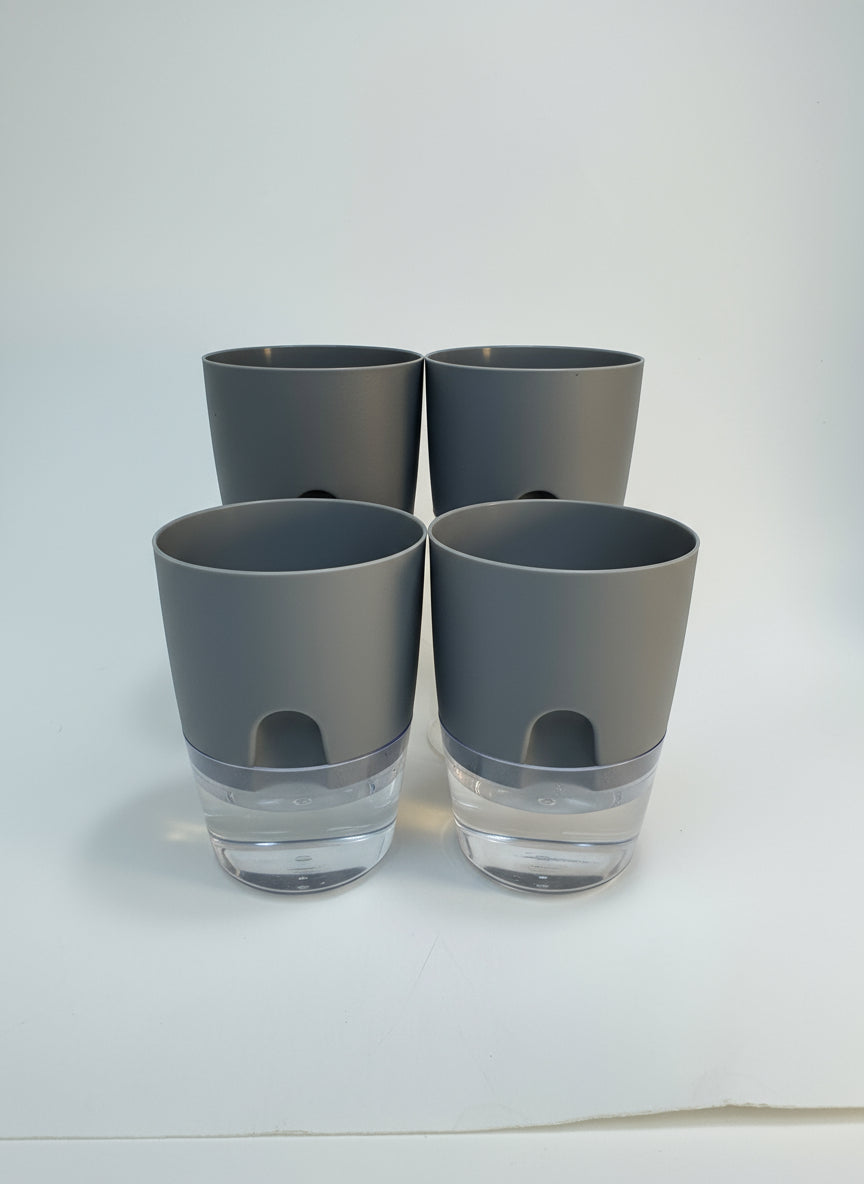 3-inch Self-Watering Pots with Clear Reservoir and Wick | 2 Pack or 4 Pack | Gray or White Modern Style | Semi-Hydro Plant Pots