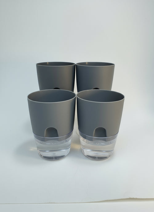 3-inch Self-Watering Pots with Clear Reservoir and Wick | 2 Pack or 4 Pack | Gray or White Modern Style | Semi-Hydro Plant Pots