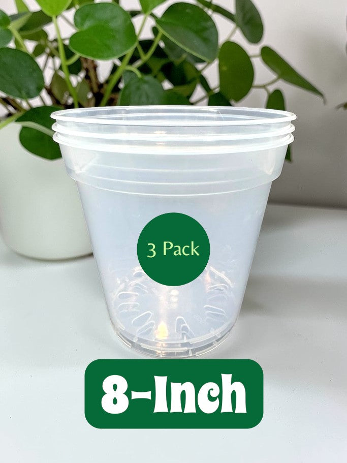 8-Inch Large Clear Nursery Pots | 3 Pack | Transparent Plastic Planter for Indoor & Outdoor Plants