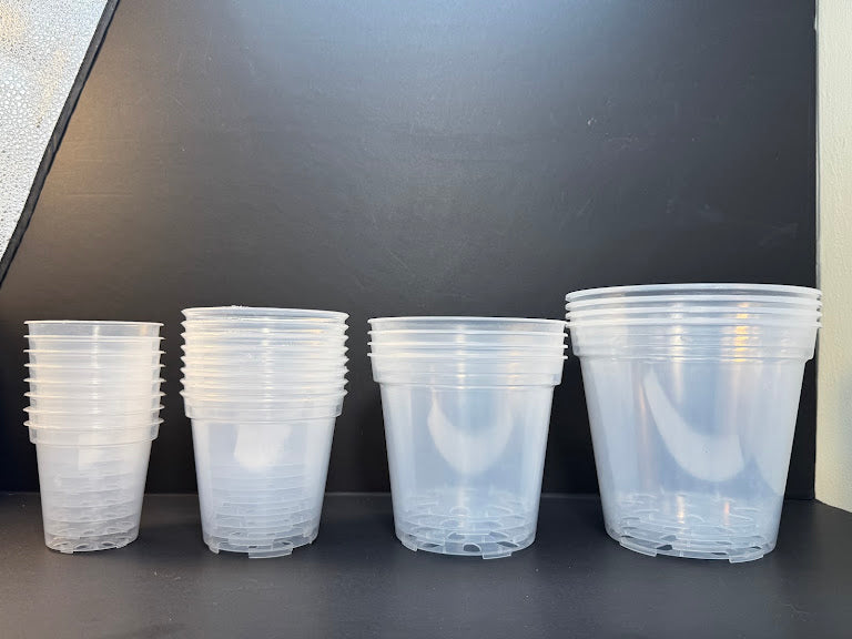 24-Piece Clear Nursery Pot Set |  Sizes: 3", 4", 5" & 6" | Clear Plant Pots for Repotting