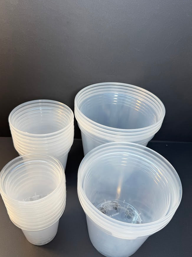 24-Piece Clear Nursery Pot Set |  Sizes: 3", 4", 5" & 6" | Clear Plant Pots for Repotting