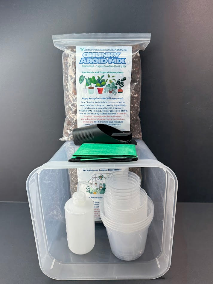49-Piece Repotting Day Kit | Clear Nursery Pots, Potting Mix, Tools & Propagation Bin