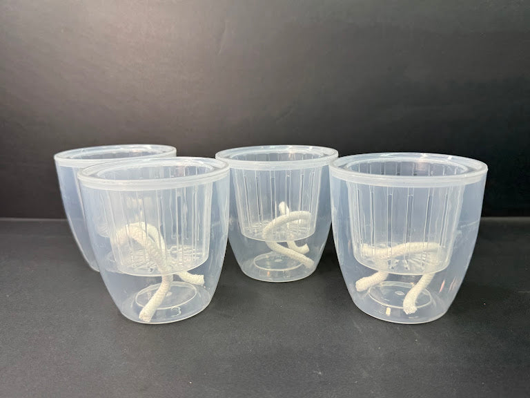 3.5-Inch Clear Self-Watering Round Pots with Wicks | 4 Pack | LECA & Semi-Hydro Pots