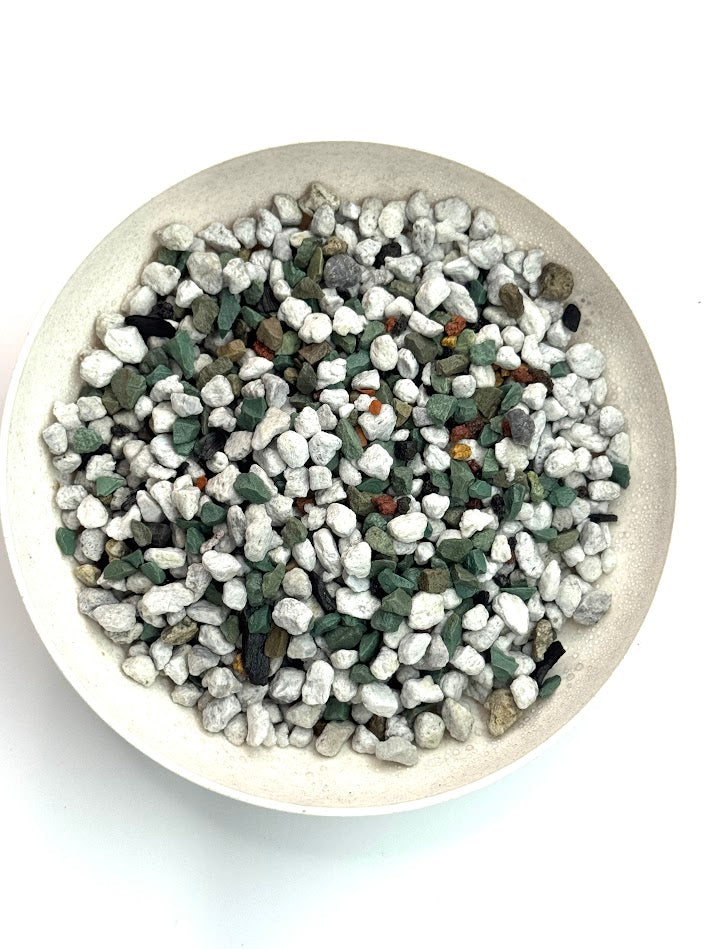 A top-down view of Happy Houseplant Haven Chunky PON in a light beige ceramic bowl against a white background.
