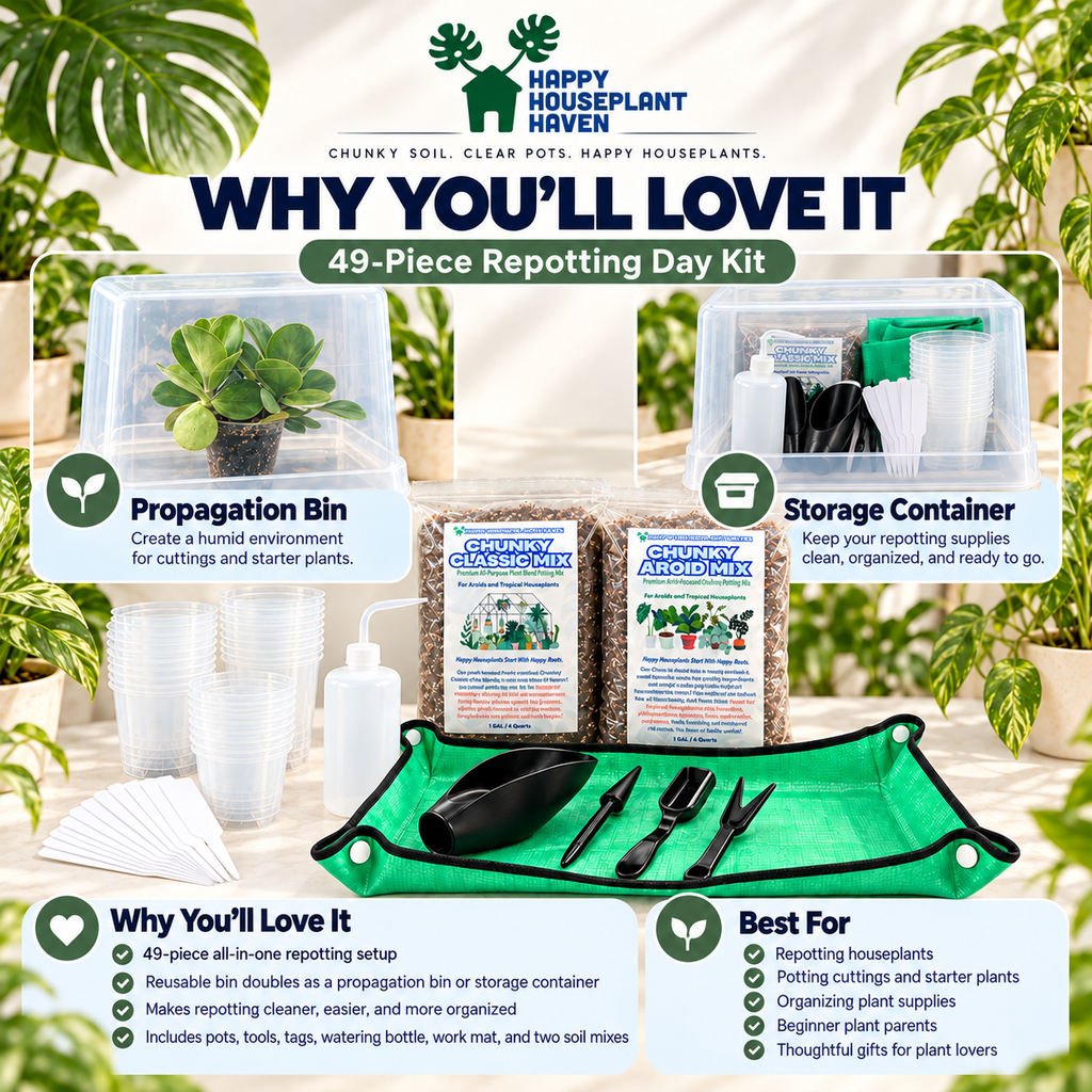49-Piece Repotting Day Kit | Clear Nursery Pots, Potting Mix, Tools & Propagation Bin