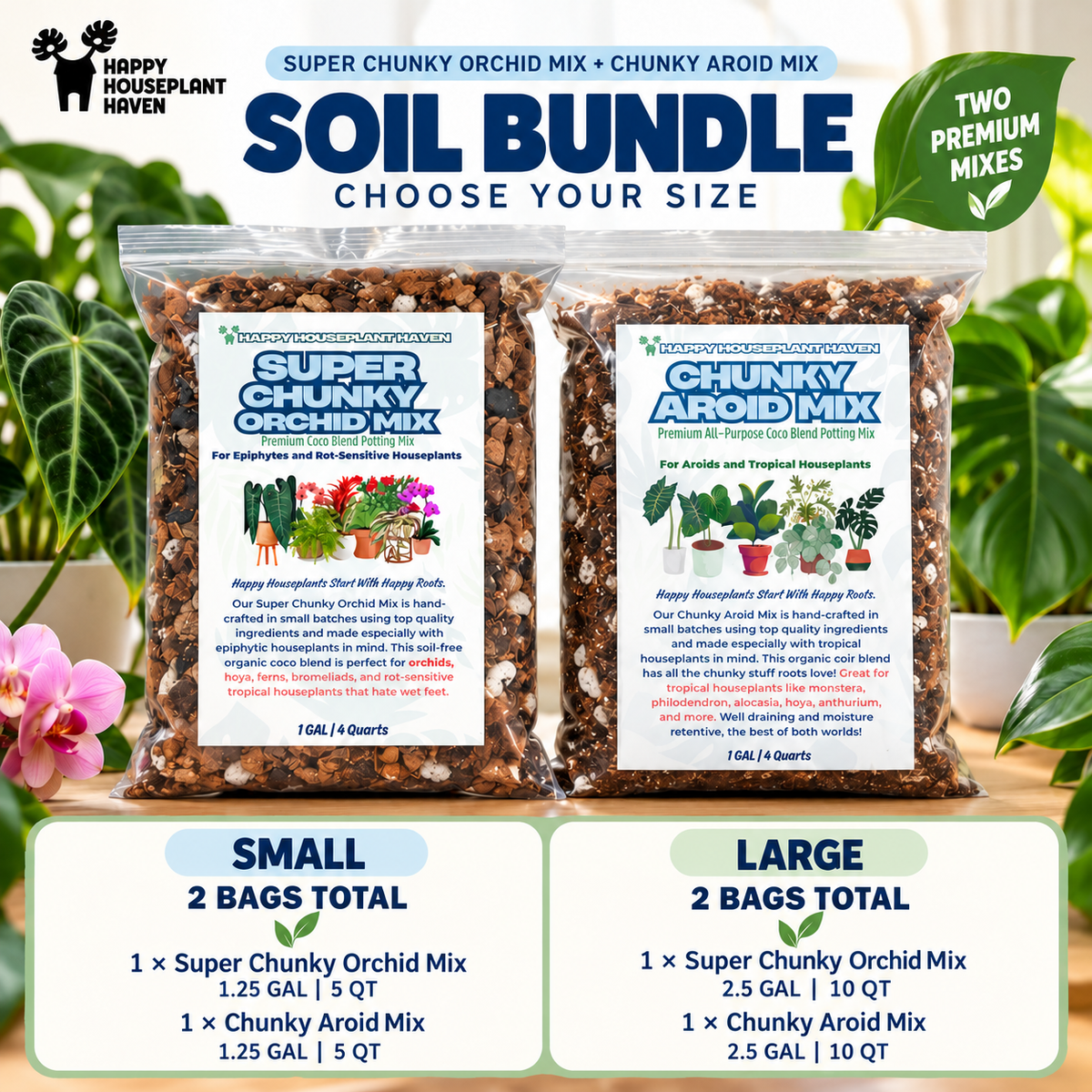 Super Chunky Orchid + Chunky Aroid Duo | Peat-Free Chunky Mix Set for Aroids & Epiphytes