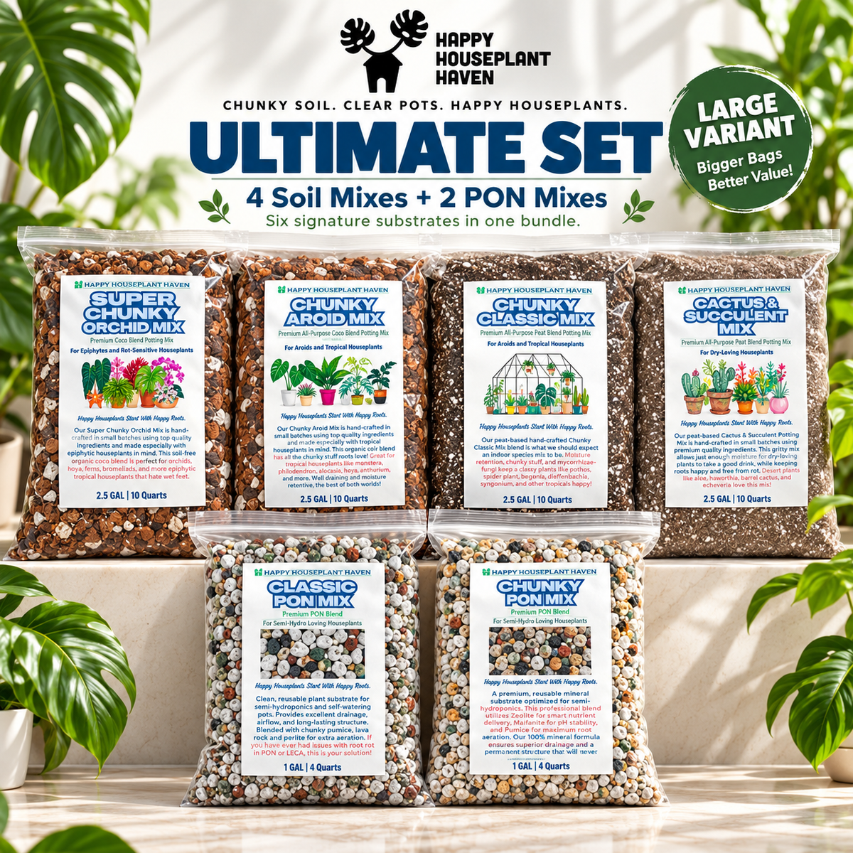 Ultimate Soil & PON 6-Pack | All 4 Potting Mixes + Chunky & Classic PON