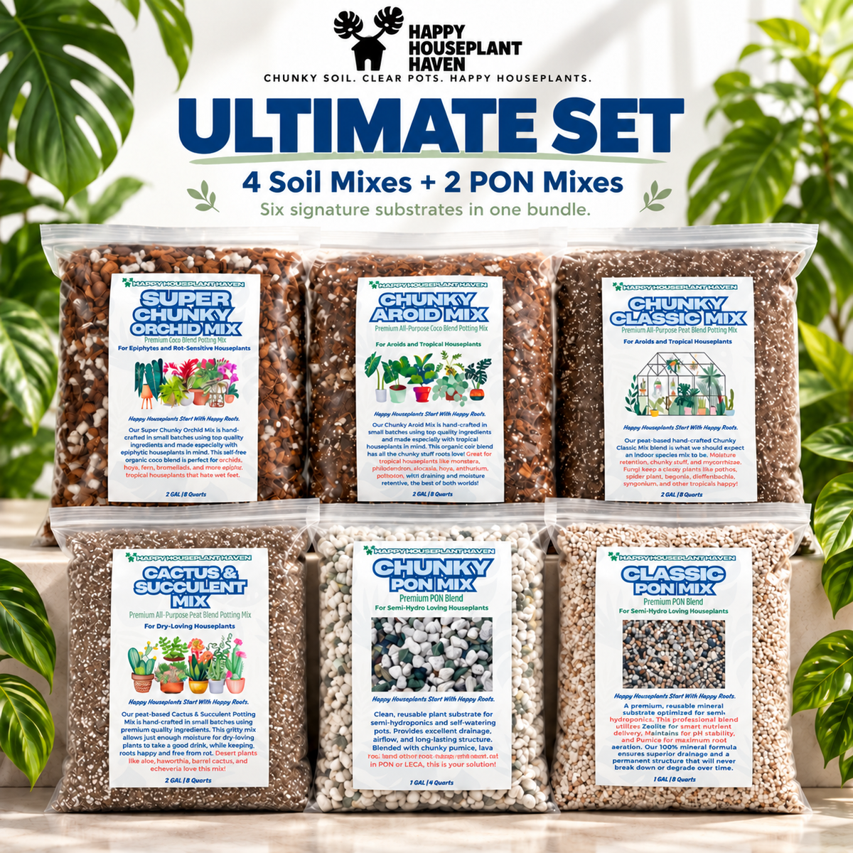 Ultimate Soil & PON 6-Pack | All 4 Potting Mixes + Chunky & Classic PON